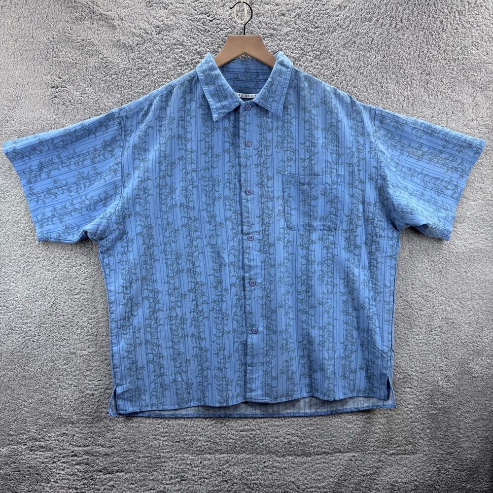 Linea Dome‎ Men's Blue Button-Up Short Sleeve Shirt XXL Floral Casual Vintage